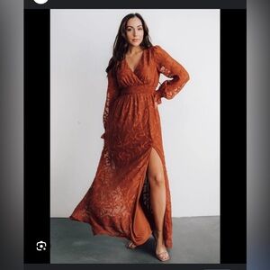 Baltic Born Rust Orange Asymmetrical Slit Maxi Gown